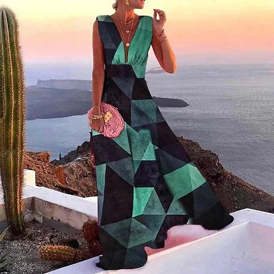 Nuria | Vestido maxi floral para mujer sin mangas y escote en V