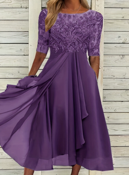 Selinda | Vestido midi formal para mujer con falda plisada y corte estilizado | Sofisticado