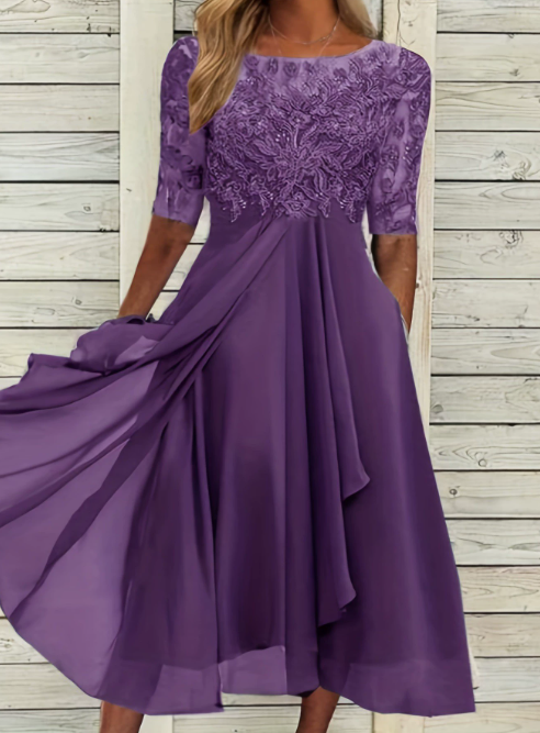 Selinda | Vestido midi formal para mujer con falda plisada y corte estilizado | Sofisticado