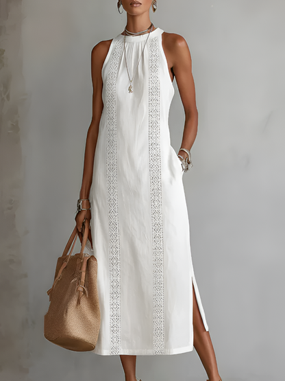 Gregoria | Vestido midi bordado con cuello alto amplio