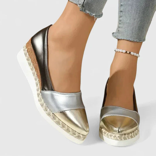 Herminia | Women's platform espadrilles with metallic finish