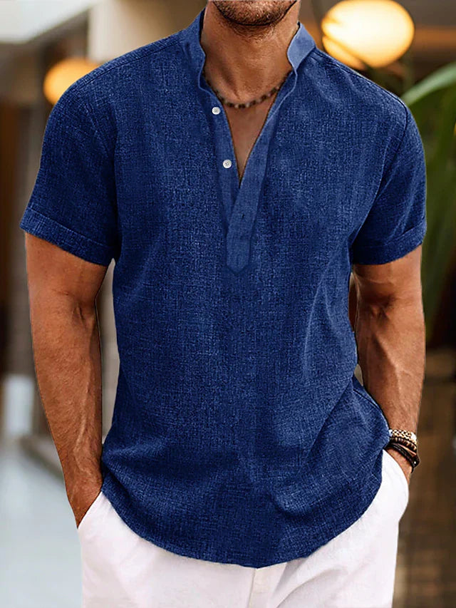 Renzo | Camiseta para hombre de manga corta con cuello henley y diseño casual