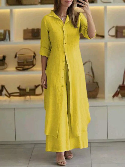 Alvera | Vestido camisero largo para mujer con botones y manga tres cuartos