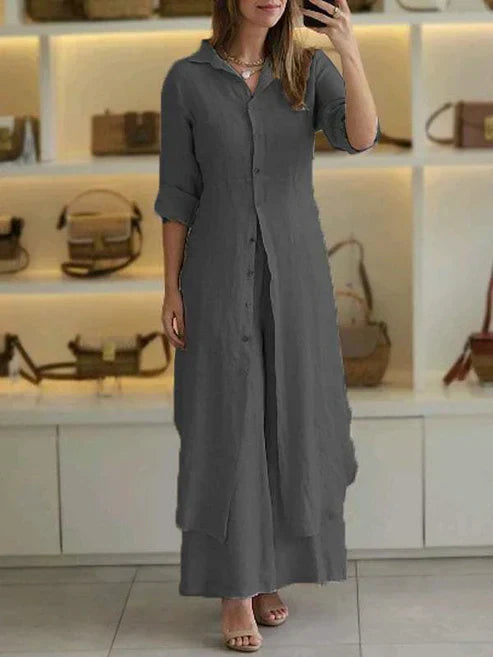 Alvera | Vestido camisero largo para mujer con botones y manga tres cuartos