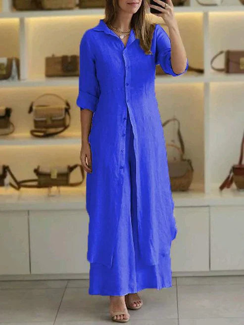 Alvera | Women's long shirt dress with buttons and three-quarter sleeves