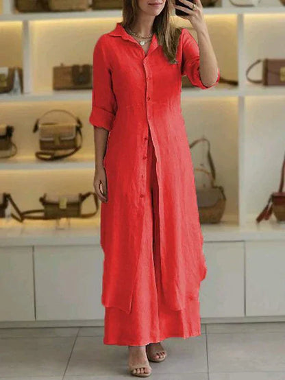 Alvera | Vestido camisero largo para mujer con botones y manga tres cuartos