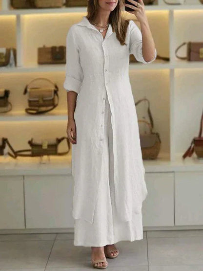Alvera | Vestido camisero largo para mujer con botones y manga tres cuartos