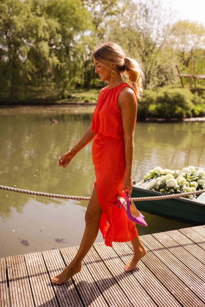 Elvira | Vestido midi elegante para mujer sin mangas verano