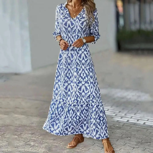Cassis | Robe longue à col en V imprimée