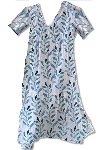 Amarisse | Vestido midi con cuello en V y estampado de hojas para mujer | Ligero