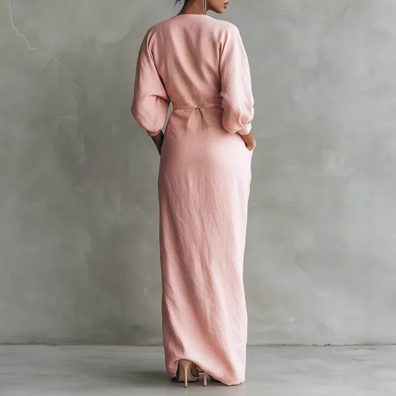 Leticia | Vestido maxi cruzado con escote en V y manga larga