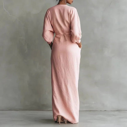 Leticia | Vestido maxi cruzado con escote en V y manga larga