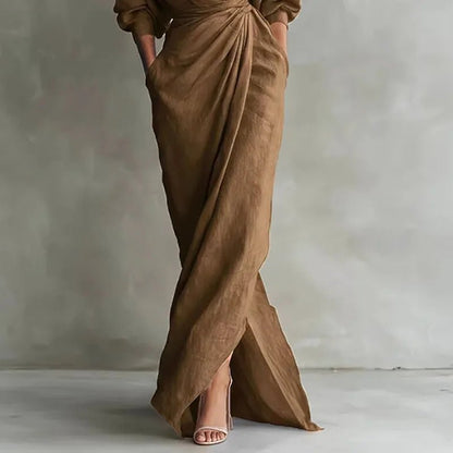 Leticia | Vestido maxi cruzado con escote en V y manga larga