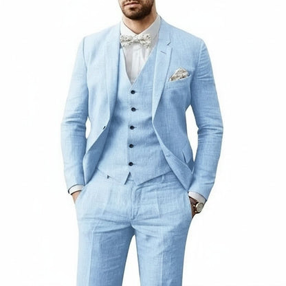 Nicolás | Traje de lino para hombre con chaleco y corte entallado de boda