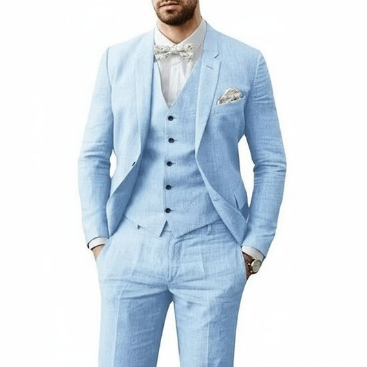 Nicolás | Traje de lino para hombre con chaleco y corte entallado de boda