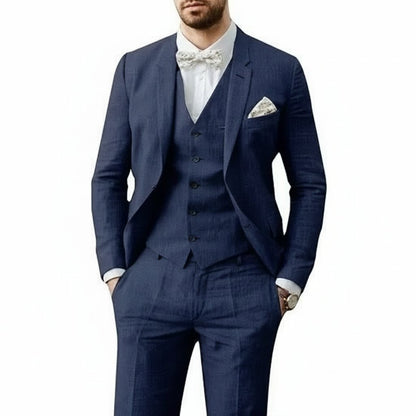 Nicolás | Traje de lino para hombre con chaleco y corte entallado de boda