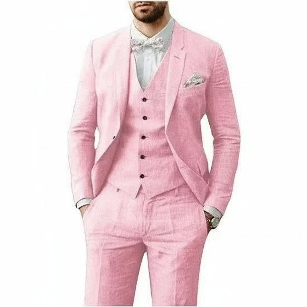 Nicolás | Traje de lino para hombre con chaleco y corte entallado de boda