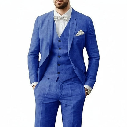 Nicolás | Traje de lino para hombre con chaleco y corte entallado de boda