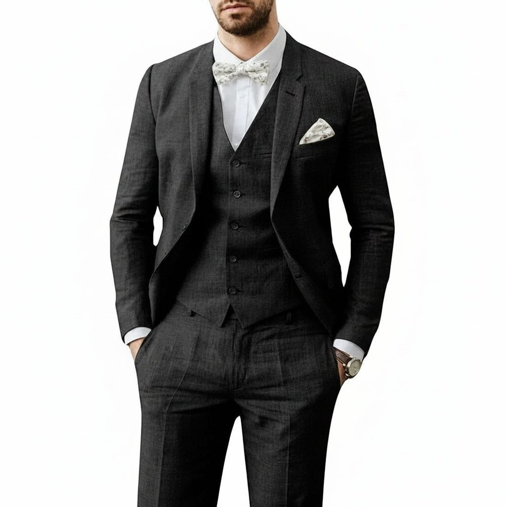 Nicolás | Traje de lino para hombre con chaleco y corte entallado de boda