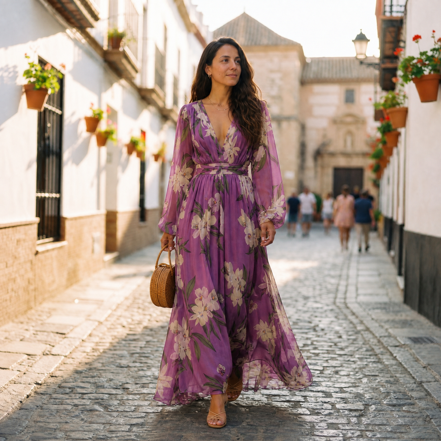 Elena | Maxikleid mit Blumenmuster für Damen mit V-Ausschnitt und bequemem Design  
