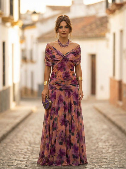 Leo | Elegant V-Neck Ruched Long Dress for Women | Wedding