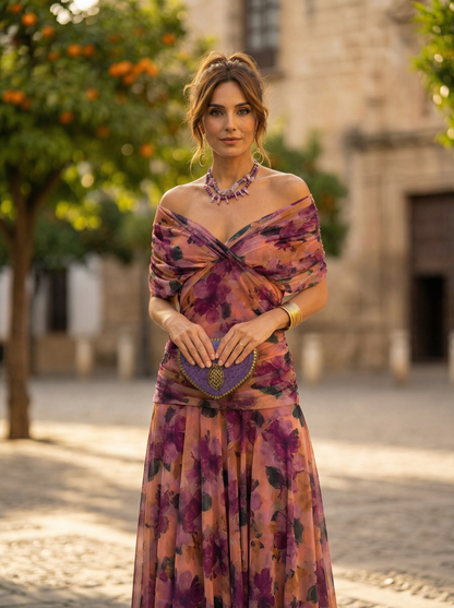 Leo | Elegant V-Neck Ruched Long Dress for Women | Wedding