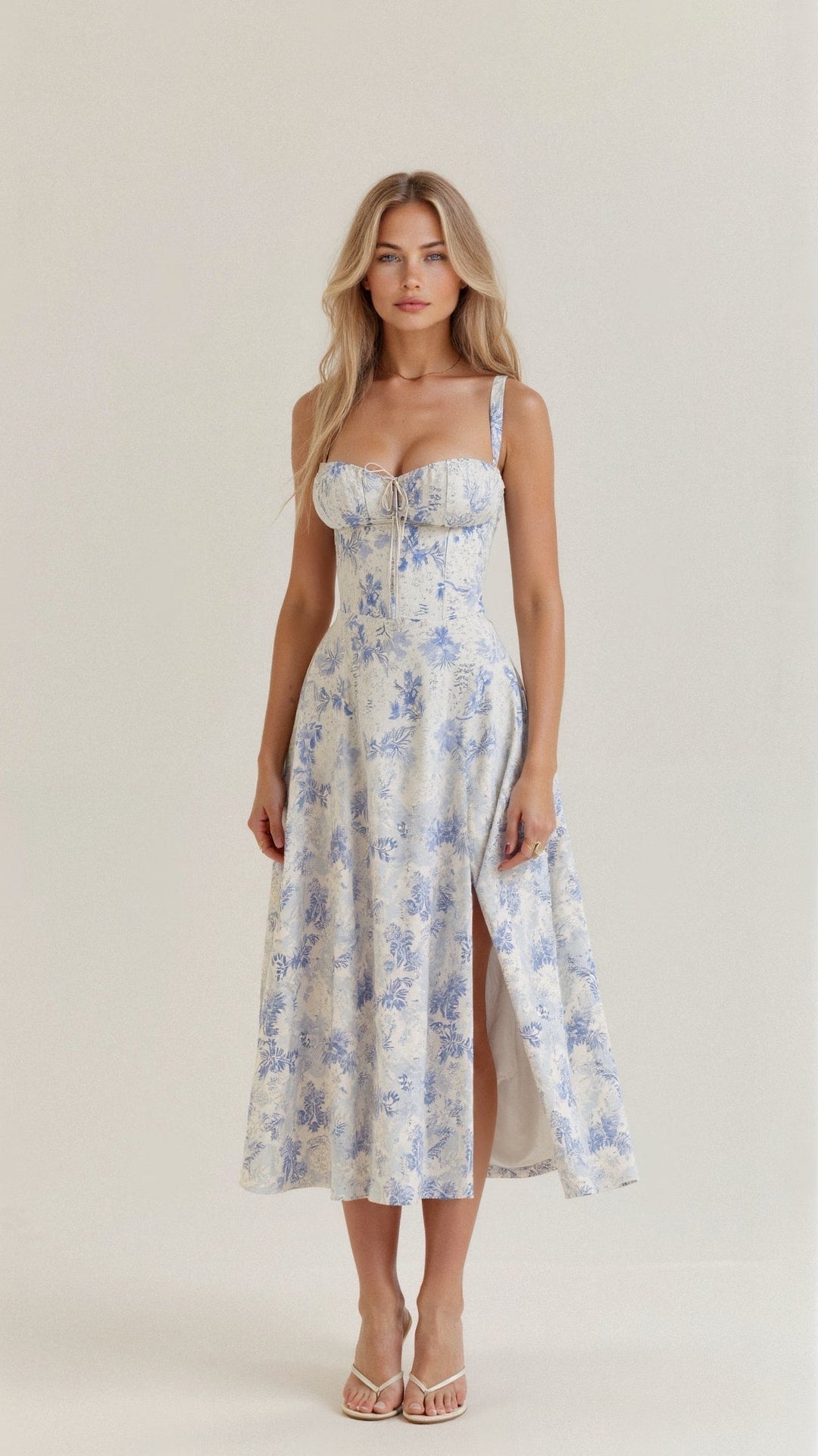 Modesta | Women's Chic Floral Print Corset Midi Dress