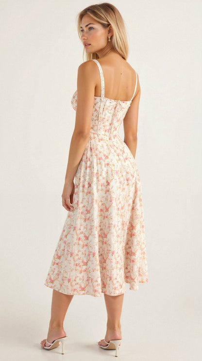 Lureza | Vestido midi con diseño corsé y falda fluida
