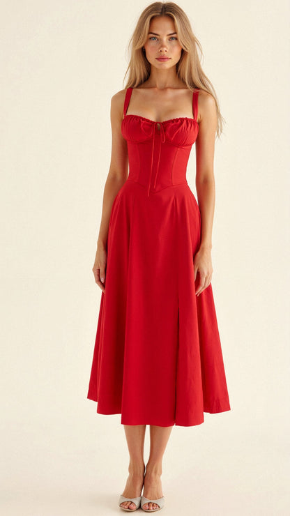 Lureza | Vestido midi con diseño corsé y falda fluida