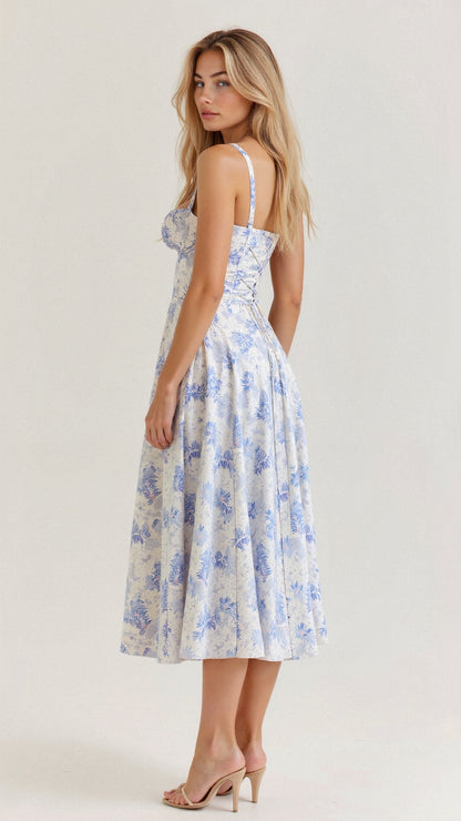 Lureza | Vestido midi con diseño corsé y falda fluida
