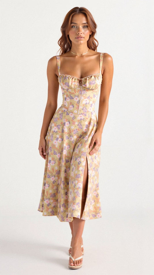 Modesta | Robe midi corset imprimée florale femme style chic