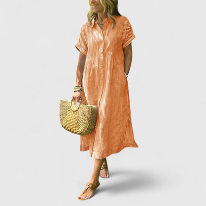 Cielo | Vestido midi con botones y manga corta recta