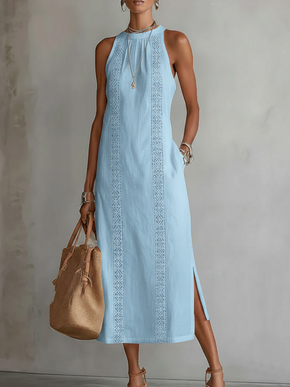Gregoria | Vestido midi bordado con cuello alto amplio
