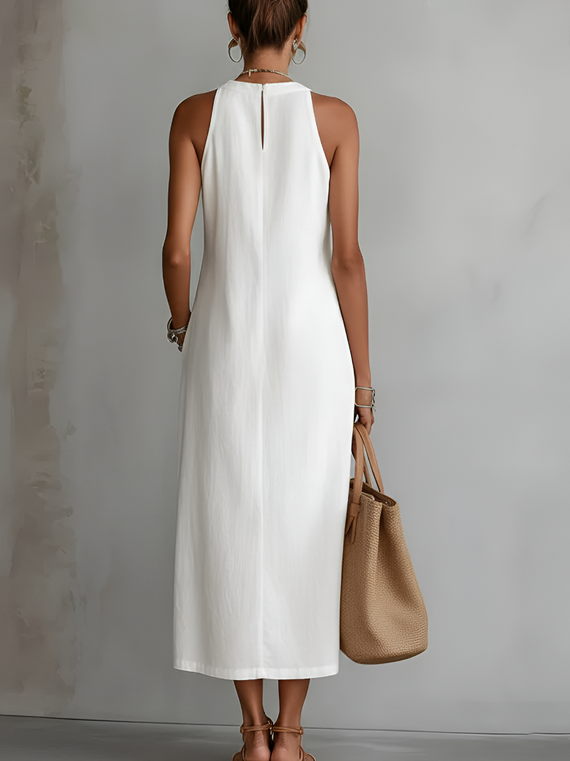 Gregoria | Vestido midi bordado con cuello alto amplio