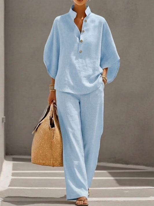 Velira | Ensemble deux pièces pour femme avec top chauve-souris et pantalon large