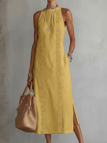 Gregoria | Vestido midi bordado con cuello alto amplio