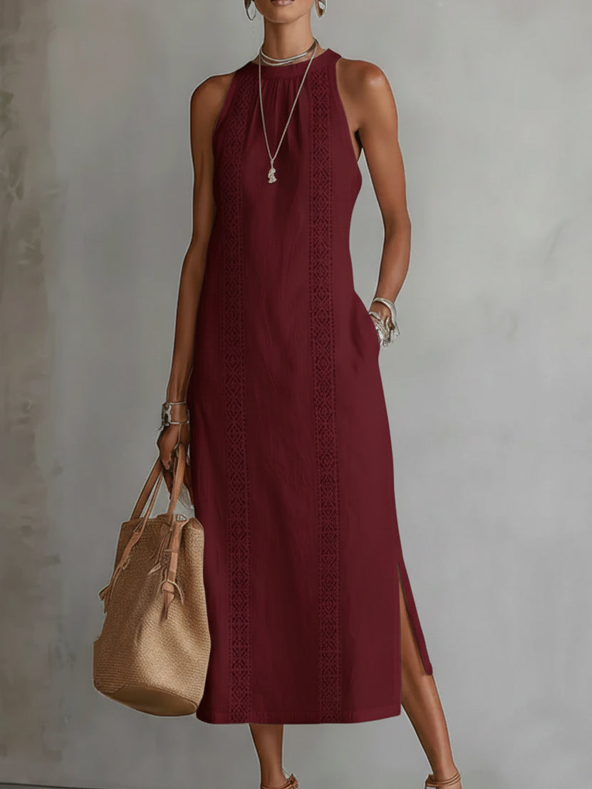 Gregoria | Vestido midi bordado con cuello alto amplio