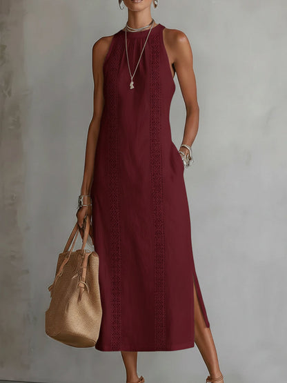 Gregoria | Vestido midi bordado con cuello alto amplio