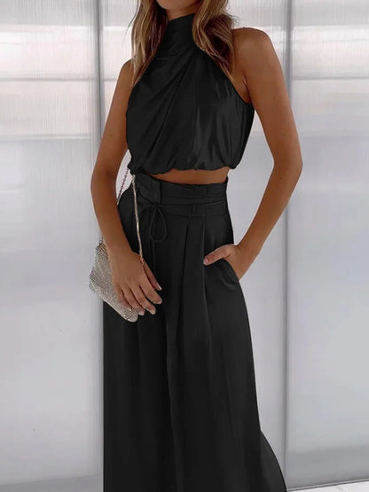 Eloisa | Conjunto para mujer con top halter y pantalón ancho