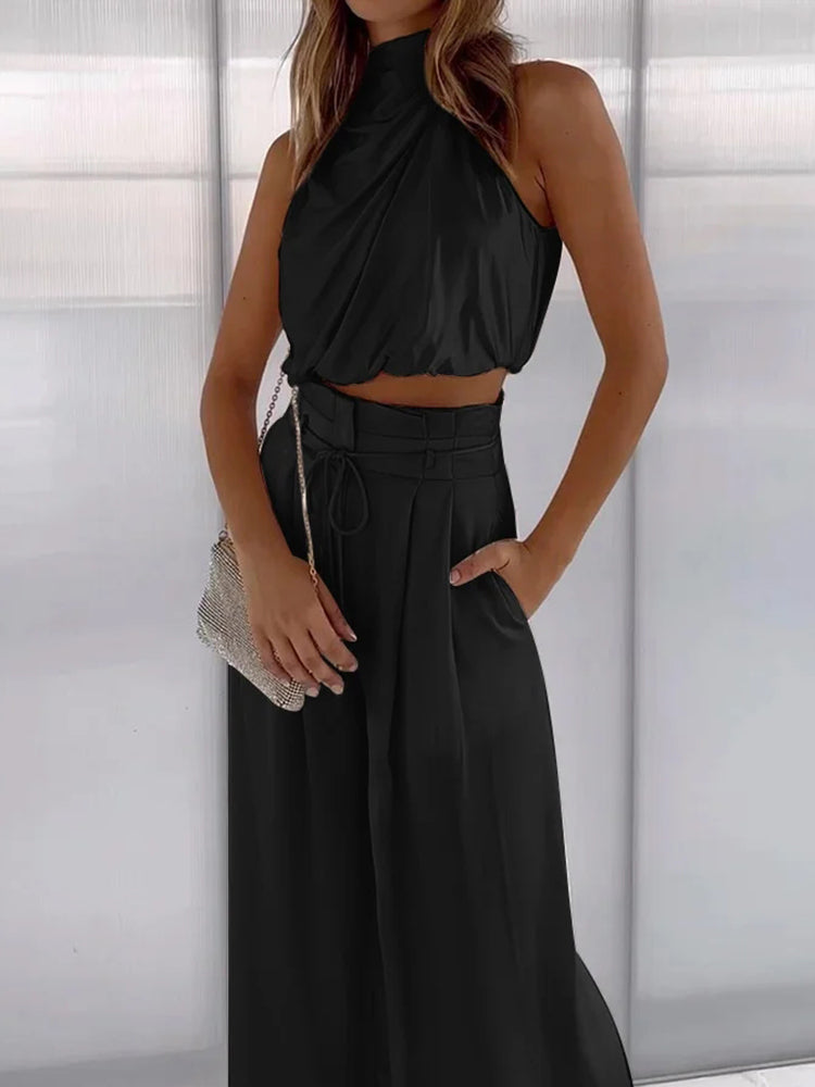 Eloisa | Conjunto para mujer con top halter y pantalón ancho