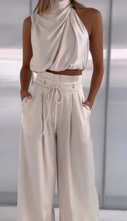 Eloisa | Conjunto para mujer con top halter y pantalón ancho