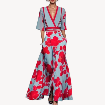Isabel | Vestido maxi para mujer con escote profundo en V y falda amplia