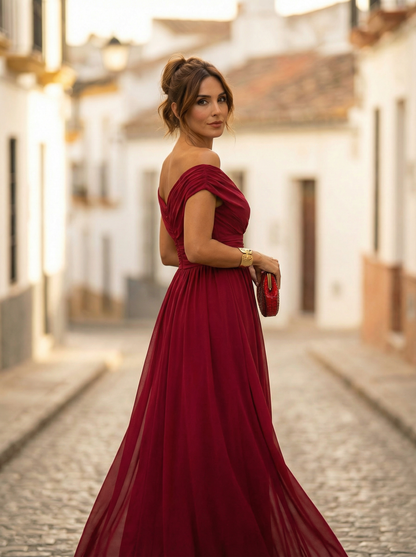Leo | Elegant V-Neck Ruched Long Dress for Women | Wedding