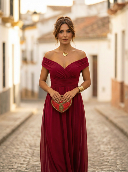 Leo | Elegant V-Neck Ruched Long Dress for Women | Wedding