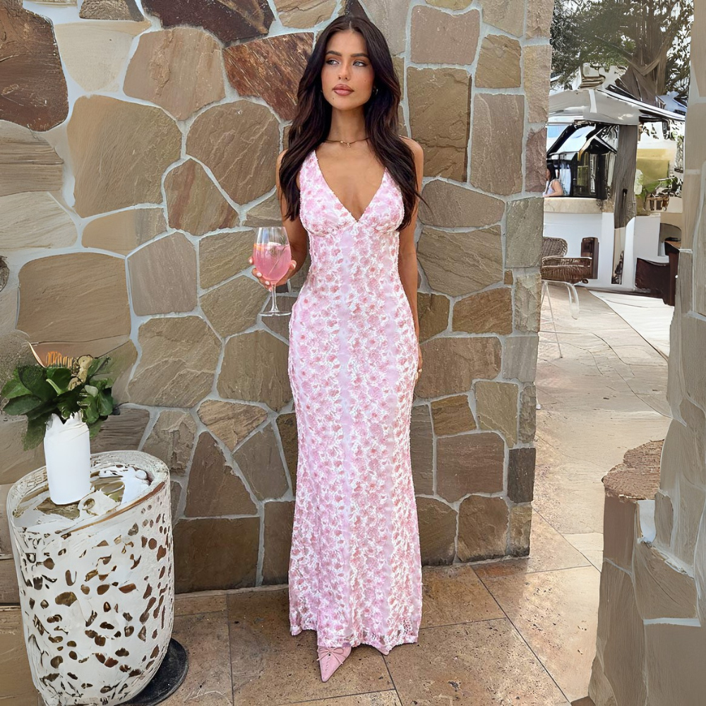 Abigaela | Women's floral print wedding dress with V-neck