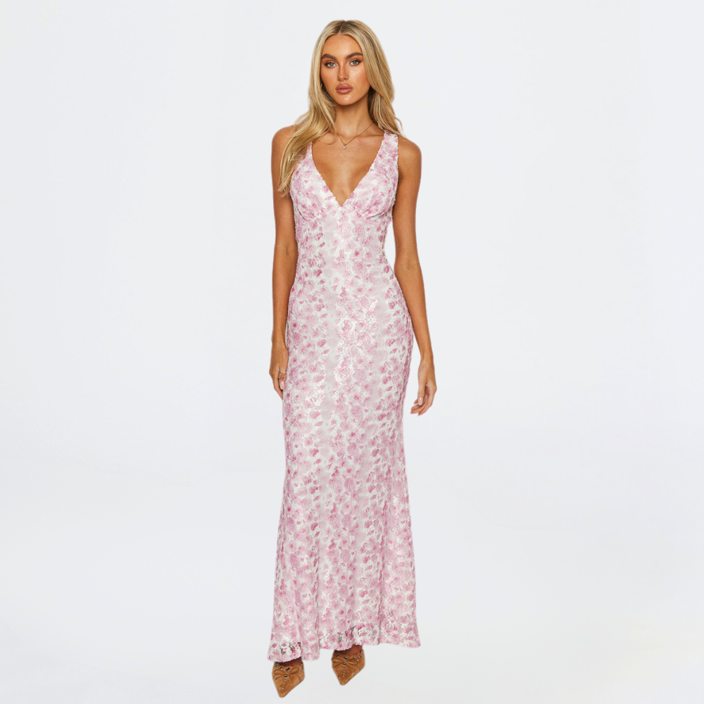 Abigaela | Women's floral print wedding dress with V-neck