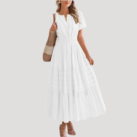 Celeste | Vestido maxi para mujer con cintura fruncida y capas