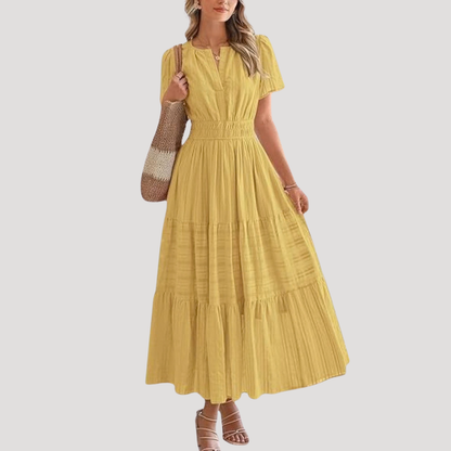 Celeste | Vestido maxi para mujer con cintura fruncida y capas
