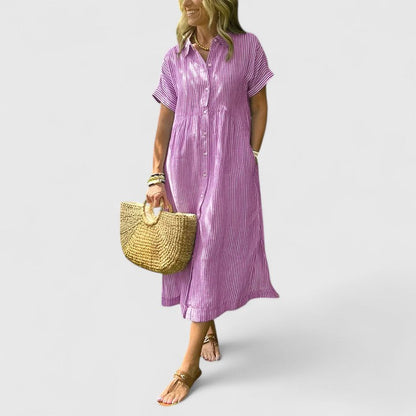 Cielo | Vestido midi con botones y manga corta recta