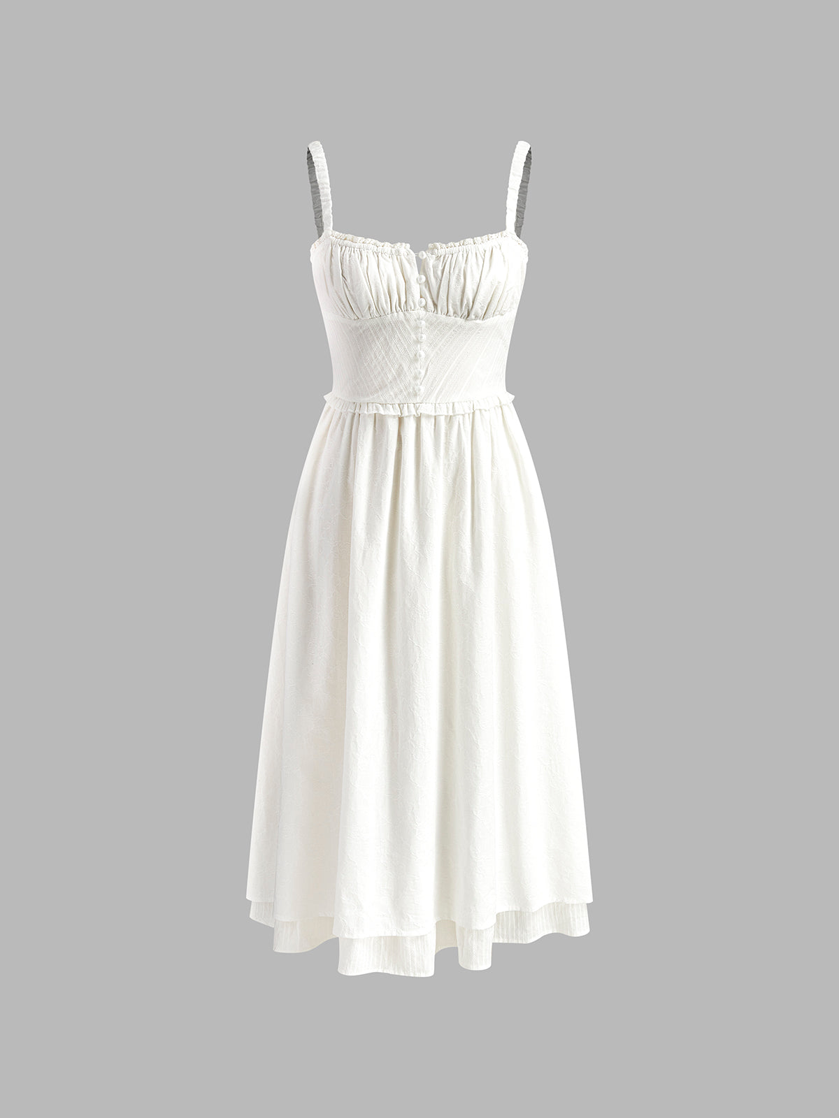 Mónica | Vestido midi para mujer con tirantes finos y volantes
